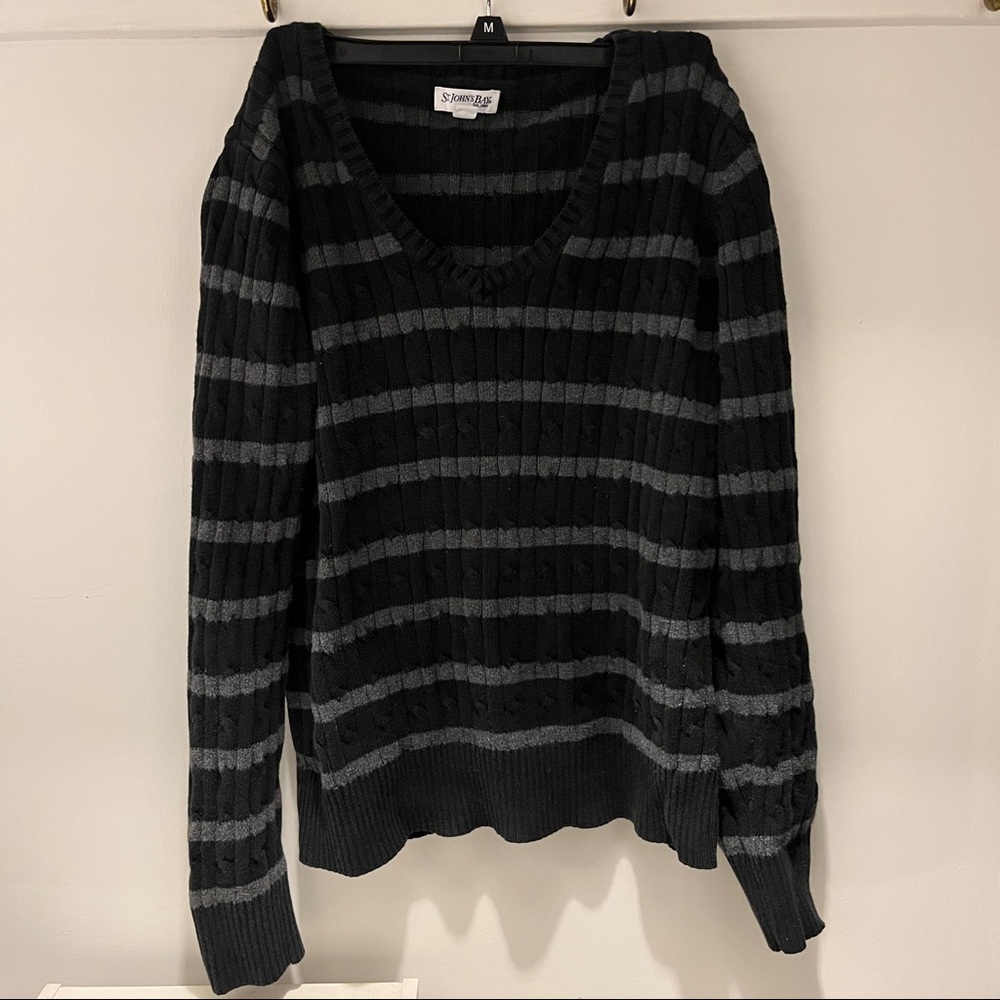 Black and Grey Striped Loose Sweater